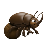A cute, brown cartoon beetle with a charming smile pushes a large ball, creating a whimsical and joyful scene. The smooth, glossy texture adds to its appeal. png