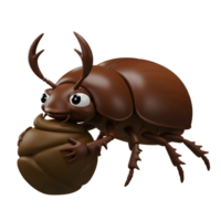 uma bonitinho, desenho animado estrume besouro alegremente garras uma volta bola do estrume. Está lustroso Castanho Concha e grande olhos crio uma encantador, brincalhão humor. uma Diversão 3d ilustração png