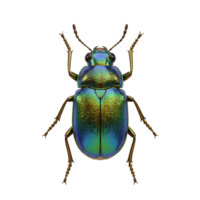 Behold this stunning beetle Its vibrant, iridescent shell shimmers with teal and gold, a captivating sight against a stark white background. Intricate details are beautifully highlighted. png