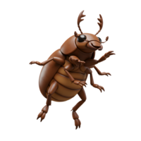 A charming, cartoon-style brown beetle leaps into action Its segmented body and playful pose create a fun, lighthearted mood. png