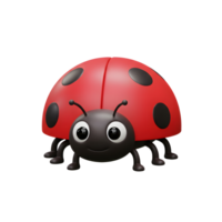 A charming 3D cartoon ladybug smiles, its shiny red shell dotted with black, against a bright white background. Joyful and friendly png