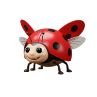 A cute, cartoon ladybug smiles brightly Its shiny red shell, big eyes, and delicate wings create a charming, joyful scene. png