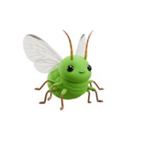 Meet this charming, cartoonish green insect Its translucent wings and cute face create a whimsical, delightful image. png