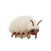 Behold a charming, fluffy white isopod Its soft, textured body and adorable brown legs create a unique and endearing 3D rendering. A whimsical creature full of character. png