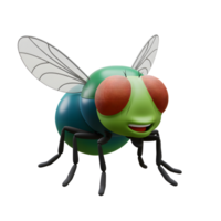 Conheça isto encantador, renderizado em 3D desenho animado mosca Está brilhante verde e cerceta corpo, ampla vermelho olhos, e brincalhão sorrir crio uma alegre e caprichoso humor. uma diversão, amigáveis inseto png
