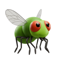A cute, green cartoon fly with big, expressive red eyes takes flight Its playful design and 3D style create a cheerful, whimsical mood. png