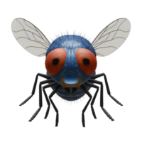 A friendly cartoon fly with big, bright red eyes beams at you Its blue body and translucent wings add to its charming, whimsical look. png