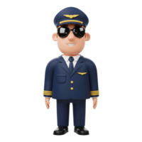 A friendly cartoon pilot, smartly dressed in his uniform and sunglasses, stands ready for takeoff. The cheerful mood and simple style make this a delightful image. png