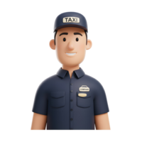 A smiling cartoon taxi driver in a dark blue uniform and cap welcomes you His friendly face and professional attire create a positive and approachable image. png