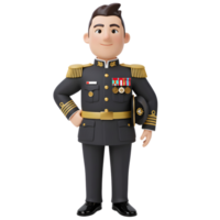 A cheerful cartoon officer stands tall in his formal military dress uniform, adorned with medals and a cap. The image evokes a sense of pride and authority. png