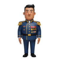 A friendly cartoon military officer stands at attention, adorned in a richly detailed blue uniform and medals. His cheerful expression adds a touch of warmth. png