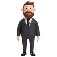 uma alegre desenho animado homem de negocios, esportivo uma à moda terno e uma ordenadamente aparado barba, carrinhos com confiança. dele amigáveis expressão e simples Projeto crio uma acolhedor, acessível humor. png