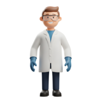 uma amigáveis desenho animado cientista feixes, vestindo uma imaculado laboratório casaco e protetora óculos. dele alegre comportamento e 3d estilo crio uma positivo e acessível imagem. png