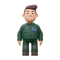 A cheerful 3D-rendered cartoon solar technician smiles warmly. He's dressed in a practical green jumpsuit, complete with a solar panel emblem. Friendly and approachable png