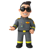 A cheerful cartoon pilot, wearing sunglasses and a grey uniform, extends a welcoming hand. The playful style and bright colors create a fun, approachable mood. png