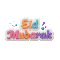 Joyful Eid Mubarak message Pastel 3D lettering pops against a white background, adding a cheerful and celebratory feel. png