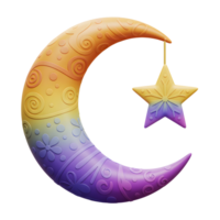 A charming pastel crescent moon, adorned with swirling patterns and floral details, hangs a matching star. Dreamy and colorful, it evokes a playful, whimsical mood. png