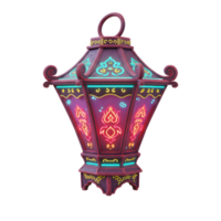 A captivating, ornate lantern glows with vibrant neon accents. Intricate detailing and a rich, dark-red hue create a magical, festive atmosphere. png