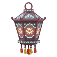A charming, ornate lantern glows softly, its warm colors and intricate details creating a festive and inviting atmosphere. Intricate floral patterns and tassels add to its beauty. png