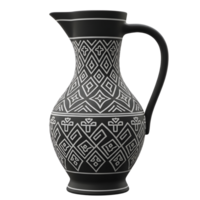 A striking black ceramic pitcher showcases a sophisticated geometric pattern. Its elegant shape and intricate design create a timeless and refined aesthetic. png