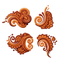 Intricate swirls in warm brown and orange clay create elegant, floral patterns. A charming and artistic collection of decorative elements. png