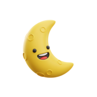 A cheerful yellow crescent moon smiles brightly, its craters adding to its charming 3D cartoon style. Sweet and playful png