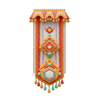 A cheerful, colorful tapestry boasts geometric patterns and beaded accents. Warm tones and playful shapes create a joyful, whimsical mood. png
