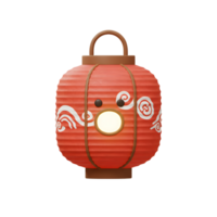 A delightful 3D-rendered red lantern glows softly, adorned with whimsical cloud designs. Its cheerful face adds a touch of playfulness to this festive Asian-inspired art. png
