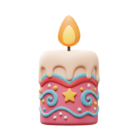 A charming, lit candle in cheerful pastel colors boasts a whimsical design. Its melting wax and playful patterns create a festive mood. png