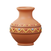 A charming terracotta vase, adorned with a whimsical, hand-painted design, sits against a pure white background. Its warm tones and simple elegance evoke a sense of rustic charm. png