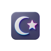A captivating digital illustration of a crescent moon and star, rendered in a sleek 3D style with vibrant neon accents. The image evokes a sense of tranquility and spirituality. png
