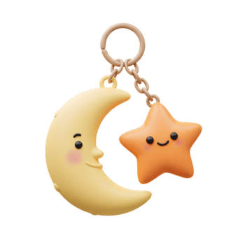 un linda llavero presentando un sonriente Luna y estrella, hecho a mano en un encantador 3d estilo. Perfecto para agregando un toque de capricho a tu llaves png
