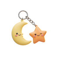 A delightful keychain features a smiling crescent moon and a winking star, crafted in a charming 3D style. Sweet and playful, perfect for adding a touch of whimsy png