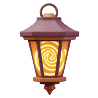 A whimsical 3D-rendered lantern glows with a warm, swirling light. Its rich colors and charming design create a cozy, magical atmosphere. png
