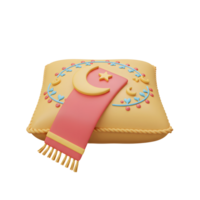 A soft, pastel yellow pillow adorned with a crescent moon, star, and delicate floral pattern. A coral-colored scarf adds a touch of warmth and charm. png