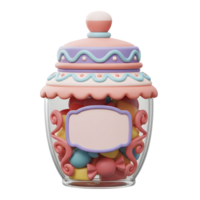 A charming glass jar, adorned with pastel-colored icing and filled with vibrant candies, evokes a sweet and playful mood. The blank label adds a personal touch. png