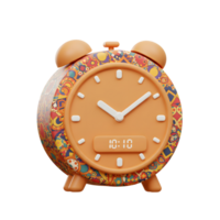 A cheerful orange alarm clock boasts a vibrant mandala design. Its playful style and bright colors create a happy, optimistic mood. png