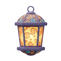 A charming, illuminated lantern glows softly, its purple body adorned with playful swirls and dots. Warm light spills through, creating a cozy, festive mood. png