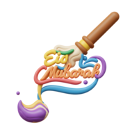 uma brincalhão escova tintas 'eid mubarak' dentro vibrante 3d letras, criando uma alegre e festivo humor. a colorida redemoinhos adicionar para a celebração png