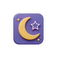 uma caprichoso 3d ícone apresentando uma crescente lua e Estrela em uma roxa fundo. suave cores e uma □ Gentil brilho crio uma pacífico, sonhadores humor. png