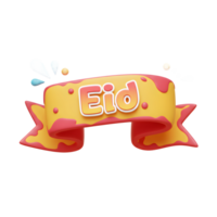 A cheerful, cartoon-style banner announces Eid Bright yellow and red ribbon, playful splashes, and a fun font create a festive mood. png