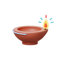 uma terracota diya, uma tradicional óleo lâmpada, brilha com uma vibrante chama, criando uma caloroso e convidativo humor. Está simples, 3d Projeto evoca uma sentido do paz. png
