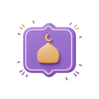 A charming 3D rendering showcases a golden Islamic dome icon, elegantly set within a purple square frame. The mood is serene and celebratory. png
