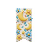 doce sonhos estão fez do isto uma encantador 3d marca páginas características brincalhão luas e flores dentro suave pastel cores, criando uma sereno e encantador Projeto. png