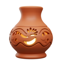 A charming terracotta lamp illuminates with a warm glow, its ornate cutouts casting delicate shadows. Rustic elegance in a handcrafted design. png