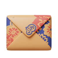 A charming, 3D-rendered envelope boasts a delightful array of pastel floral designs and elegant Arabic calligraphy. The soft color palette and intricate details create a whimsical, heartwarming mood. png