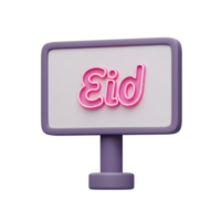 A charming 3D rendering of a small sign displaying Eid in a cheerful pink. Perfect for festive greetings png