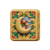 A charming golden crescent moon gleams against a vibrant background of colorful tiles. Stars and intricate details add a touch of magic to this whimsical scene. png