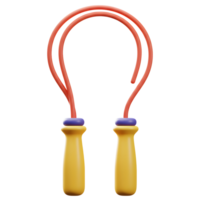 A cheerful jump rope with vibrant red cords and sunny yellow handles stands ready for playtime. Its playful design adds a pop of color, creating a fun and energetic mood. png