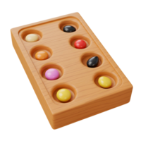 A cheerful wooden game board displays colorful, candy-like pieces nestled in its compartments. The playful 3D render evokes a sense of fun and simple amusement. png